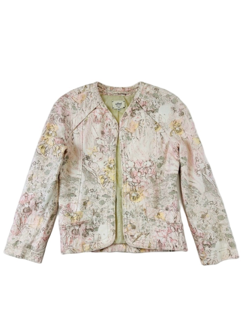 Aritzia floral linen blazer Womens Size 2 Wilfred Cropped Open Spring Pink green